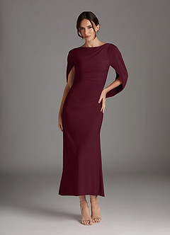 Azazie Bellona Mother of the Bride Dresses Cabernet Sheath Boatneck Luxe Knit Dress image1