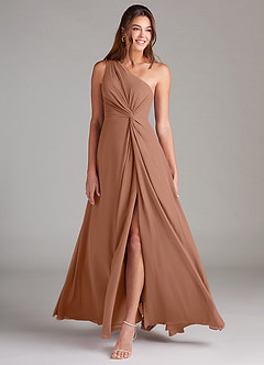 Azazie Brooke Abiti da Damigella Abito A-Line in Chiffon Monospalla Bronzo image3