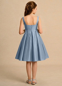 Azazie Jello Jurken voor bloemenmeisjes Baljurk Jurk van Mat Satijn Geplooid Stoffig Blauw image2