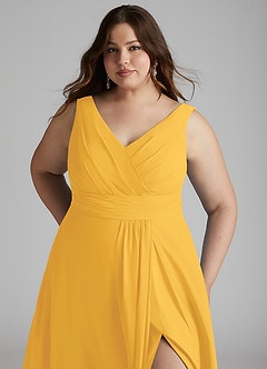 Azazie Karina Bridesmaid Dresses Marigold A-Line Pleated Chiffon Dress image11
