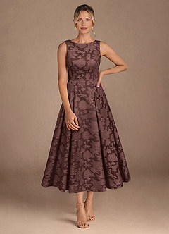 Azazie Fulton Mother of the Bride Dresses Espresso A-Line Pleated Floral Burnout Dress image4