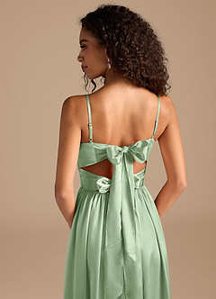 Azazie Zeya Bridesmaid Dresses Matcha A-Line Pleated Metallic Satin Dress image4