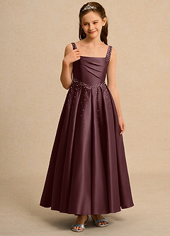 Azazie Mochi Girls Formal Jurken voor bloemenmeisjes Baljurk Jurk van Mat Satijn Geplooide Sangria image5