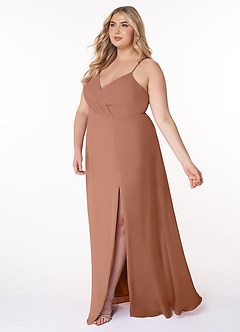 Azazie Everleigh Abiti da Damigella Abito A-Line in Chiffon con Scollo a Cuore a Pieghe Bronzo image9