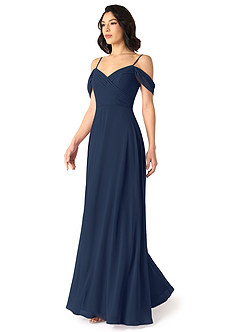 Azazie Tancie Bridesmaid Dresses Dark Navy A-Line Off the Shoulder Chiffon Convertible Dress image3