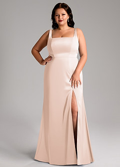 Azazie Frostine Bridesmaid Dresses Blushing Pink A-Line Bow Stretch Satin Dress image14