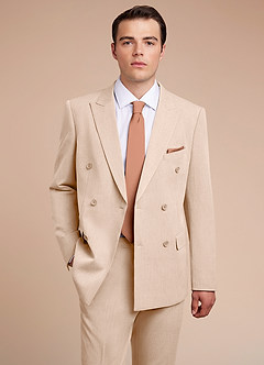 front Collins Tan Double Breasted Wool Blend Suit Jacket