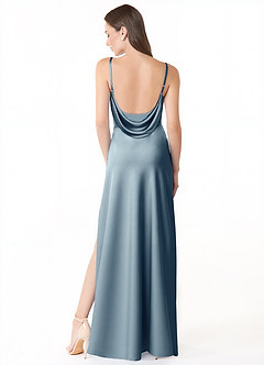 Azazie Alaija Bridesmaid Dresses Dusty Blue Mermaid Side Slit Stretch Satin Dress image4