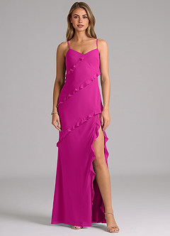 Azazie Nancie Robes de demoiselle d'honneur Robe Sirène en Mousseline de soie Rayé Fuchsia image1