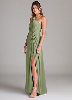 Azazie Brooke Bridesmaid Dresses Pistachio A-Line One Shoulder Stretch Satin Dress image11