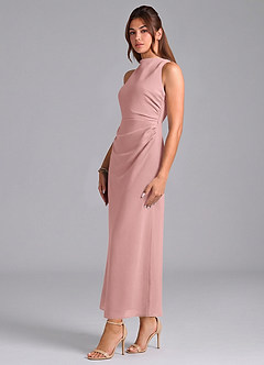 Azazie Evadne 신부 들러리 드레스 쉬스 주름진 쉬폰 발목 길이 드레스 image4