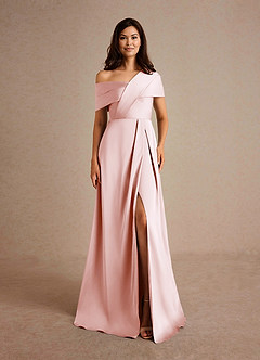 Azazie Milton Mother of the Bride Dresses Blushing Pink A-Line Pleated Stretch Satin Dress image7