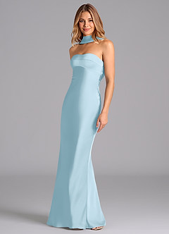 Azazie Lusinda Bridesmaid Dresses Sky Blue Mermaid Strapless Stretch Satin Dress image1