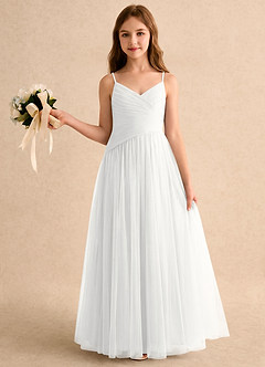 Azazie Poppy Girls Formal Flower Girl Klänningar Klänning A-linje i Tyll Plisserad image3