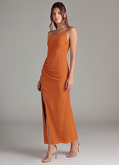 Azazie Eren Robes de demoiselle d'honneur Robe Sirène en Mousseline de soie Une épaule Cannelle image5