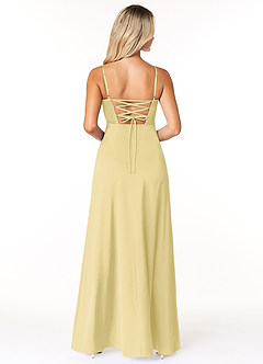 Azazie Marchella Bridesmaid Dresses Lemon Sorbet A-Line Corset Stretch Satin Dress image2