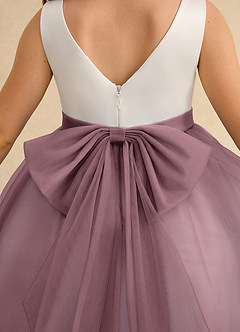 Azazie Rene Flower Girl Dresses Ivory Vintage Mauve A-Line Bow Tulle Dress image7