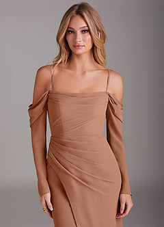 Azazie Hallie Bridesmaid Dresses Bronzer Mermaid Long Sleeve Chiffon Dress image2