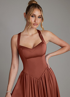 Azazie Francis Bridesmaid Dresses Auburn A-Line Corset Stretch Satin Dress image4