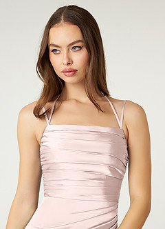 Azazie Desi Brautjungfernkleider Etui Halter Korsett Stretch-Satin Kleid Zartrosa image5