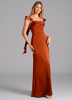 Azazie Adi Bridesmaid Dresses Paprika A-Line Pleated Stretch Satin Dress image3