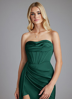 Azazie Amyra Bridesmaid Dresses Emerald Mermaid Off the Shoulder Stretch Satin Convertible Dress image8