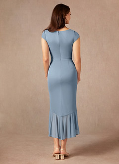 Azazie Renetta Mother of the Bride Dresses Dusty Blue Sheath V-Neck Pleated Mesh Dress image3