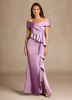 Azazie Dareia Mother of the Bride Dresses Wisteria Mermaid Off the Shoulder Stretch Satin Dress image3