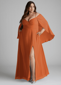 Azazie Cienna Bridesmaid Dresses Cinnamon A-Line Off the Shoulder Chiffon Dress image9
