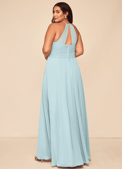 Azazie Ginger Bridesmaid Dresses Mist A-Line Halter Pleated Chiffon Dress image11