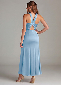 Azazie Rue Bridesmaid Dresses Powder Blue Mermaid Pleated Stretch Satin Dress image6