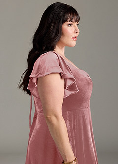 Azazie Bondi Bridesmaid Dresses Dusty Rose A-Line Side Slit Velvet Dress image12