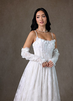 Azazie Vanessa Wedding Dresses Diamond White Ball-Gown Strapless Lace Dress image15