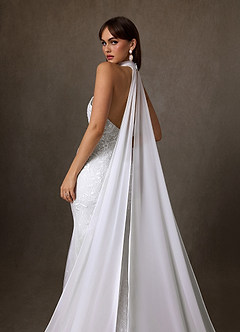 Azazie Kaiyana Hochzeitskleider Etui Hoher Kragen Spitze Kleid Diamantweiß image7