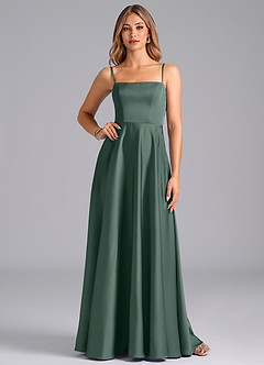 Azazie Elita Robes de demoiselle d'honneur Robe Trapèze en Satin extensible Plissée Mousse De Mer image1