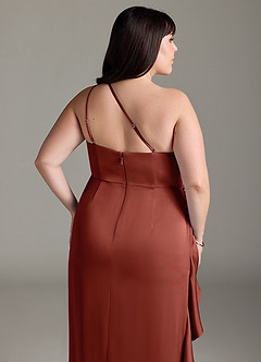 Azazie Latrice Bridesmaid Dresses Terracotta Sheath One Shoulder Cascading Ruffles Stretch Satin Dress image12