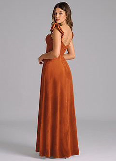 Azazie Denisse Bridesmaid Dresses Burnt Orange A-Line Ruched Velvet Dress image6
