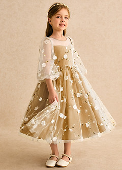 Azazie Elowen vestidos de niña de las flores Vestido de Caramelo de Encaje de Corte en A con Escote de Corazón image4
