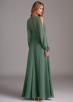 Azazie Matilda Bridesmaid Dresses Eucalyptus A-Line Long Sleeve Chiffon Dress image2