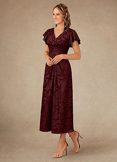 Azazie Vera Abiti per la Madre della Sposa Abito A-Line in Burnout Floreale Plissettato Cabernet image2