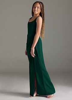 Azazie Mero Junior Emerald Mermaid Pleated Stretch Satin Dress image4