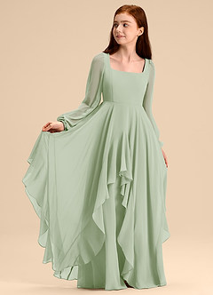 Azazie Clara Junior Abito A-Line in Chiffon Blusa Verde Salvia image7