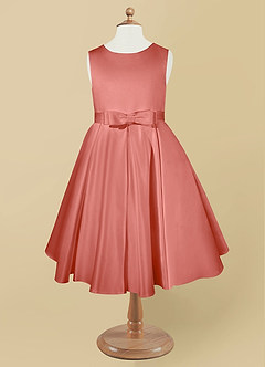 Azazie Coco Blumenmädchenkleider A-Linie Schleifen Matte Satin Kleid Lachsrosa image5