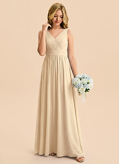 Azazie Kora Junior Champagne A-Line Pleated Chiffon Dress image4