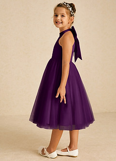 Azazie Dora Flower Girl Dresses Grape A-Line Bow Tulle Dress image4