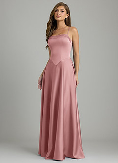 Azazie Andrea Vestidos de damas de honor Vestido Rosa Polvorienta de Satén Elástico de Línea A con Escote corazón image3