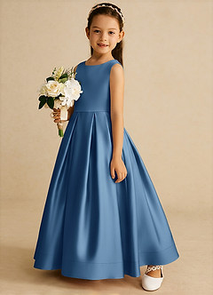 Azazie Cailee Flower Girl Dresses Twilight Ball-Gown Pleated Matte Satin Dress image2