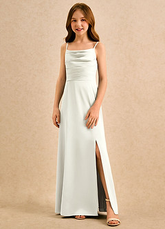 Azazie Chamomile Girls Formal Sukienki dla dziewczynek sypiących kwiaty Linia A Pofałdowany Satyna elastyczna Długość podłogi Sukienka image4