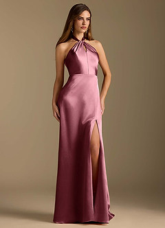 Azazie Tracie Bridesmaid Dresses Desert Rose A-Line Pleated Metallic Satin Dress image5