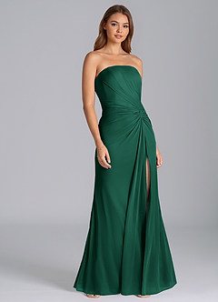 Azazie Mariya Bridesmaid Dresses Emerald Mermaid Strapless Mesh Dress image4